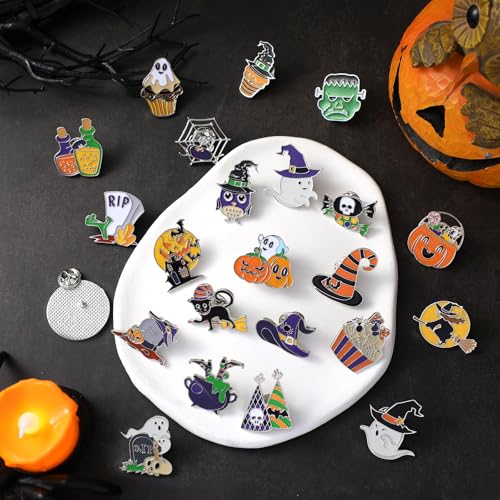 30/60 Pcs Cute Enamel Pins Bulk Plant Flower Animal Halloween Gothic Fall Pumpkin Cartoon Lapel Pin Brooches Jewelry Gift for Backpack Clothes Hats Accessories - style: Ghost