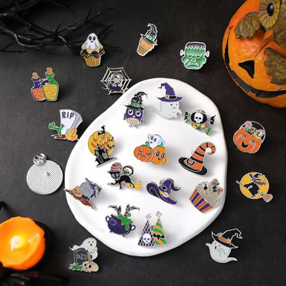 30/60 Pcs Cute Enamel Pins Bulk Plant Flower Animal Halloween Gothic Fall Pumpkin Cartoon Lapel Pin Brooches Jewelry Gift for Backpack Clothes Hats Accessories - style: Ghost
