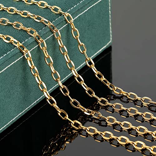 UMAOKANG Gold Plated Stainless Steel Cable Chain for Jewelry Making | 16.4 Feet PVD Gold Plating Permanent Jewelry Chain Chunky Oval Link Necklace Chains Bulk - color: Gold Cable