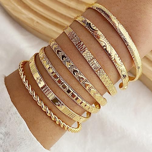 Hebelee Boho Engraved Cuff Bangle Bracelets for Women | Multi Layer Stackable Textured Bracelet Adjustable Bangles Fashion Bohemian Indian Jewelry Set