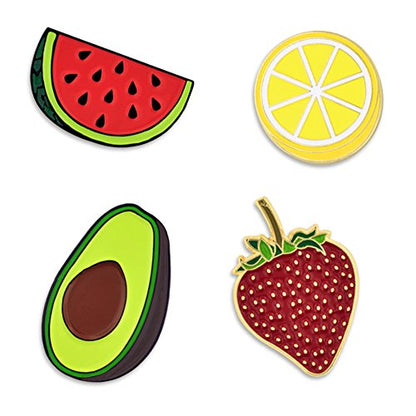 PinMart's Fruit Food School Teacher Enamel Lapel Pin - color: Fruit Set Gold and Black Dye Plated, size: 4pc Gift Set