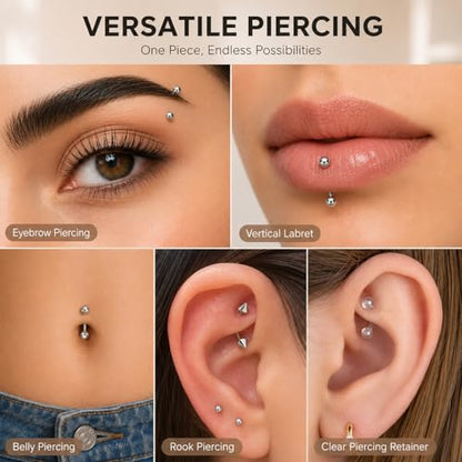 14/16G Eyebrow Piercing Jewelry Set with Tool, Stainless Steel Curved Barbells with Clear Piercing Retainers for Surgery, Ball & Spike Ends, 6/8/10/12mm Eyebrow Rings for Women Men - color: Silver-16pcs-16G