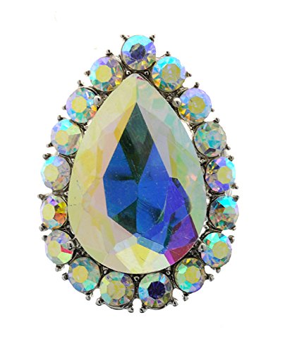 NYFASHION101 Radiant Teardrop Stone Adjustable Cocktail Statement Ring - color: Aurora Borealis/Silver-Tone
