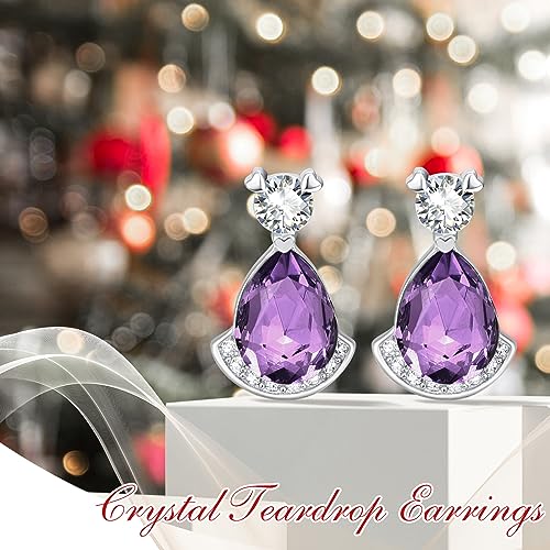 Birthstone Teardrop Crystal Stud Earrings for Women 925 Sterling Silver Solitaire Studs Halo Earrings for Birthday Gifts Teardrop Earrings for women - style: B February