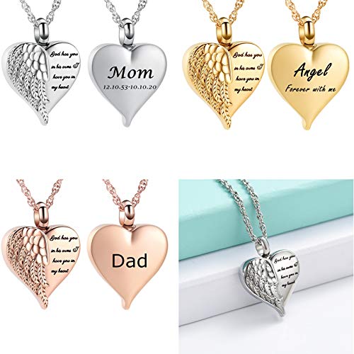 shajwo Cremation Heart Urn Necklace Ashes Jewelry for Women Men Keepsake Pendant Memorial Locket Ash Holder - color: Wing-Customize