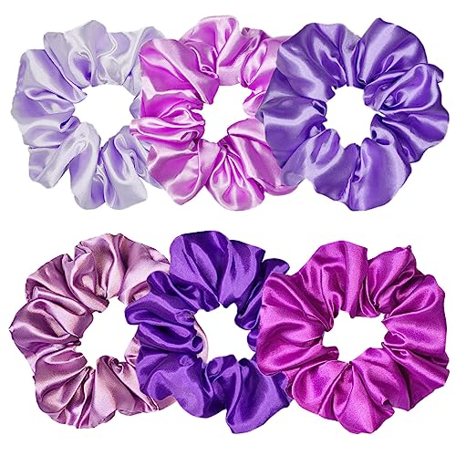 Sufermoe 6 Pcs Satin Silk Hair Scrunchies, Soft Hair Ties for Women and Girls, 4.5 Inch Hair Bands, Assorted Purple - color: Assorted Purple