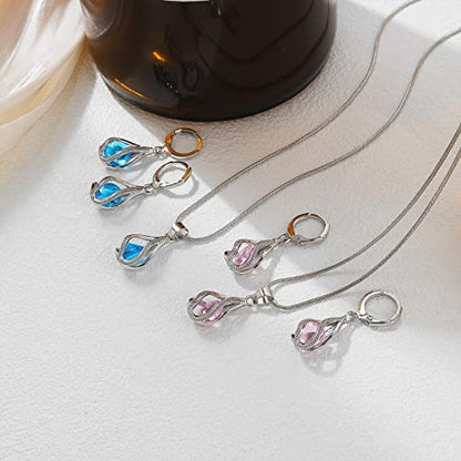 IFKM Silver Jewelry Sets for Women Rhinestone Crystal CZ Bridal Bridesmaid Accessories Necklace Earrings set for Wedding Prom Anniversary Birthday Gifts - color: Pink