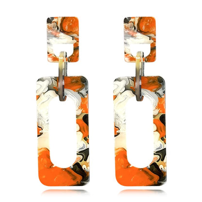 Boho Lightweight Retro Simple Acrylic Splicing Rectangle Earrings for Women Creative Exaggerated Statement Dangle Drop Earrings Jewelry - color: Orange Color Acrylic Rectangle Earrings