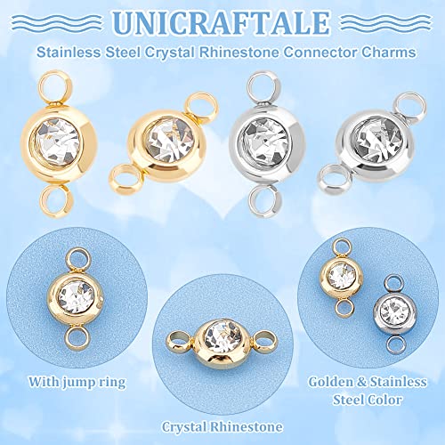 UNICRAFTALE 304 Stainless Steel Golden Rhinestone Connector Charm Flat Round Links Charms Double Loop Ring Charm Necklace Bracket Charms for Jewellery Making - color: 2 Colors