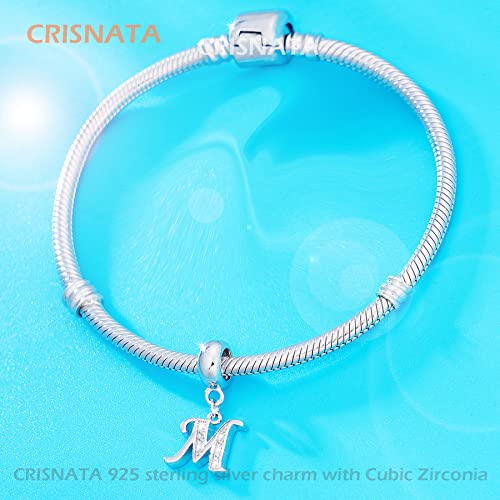 26 Letter Pendant Charms, Polished 925 Sterling Silver Complete Initial A-Z Dangling CZ Stone Alphabet Beads, fits European Bracelet Necklace, Gift for Mother/Father/Daughter/Son/Sister/Aunt - color: Letter M CZ Pendant Charm