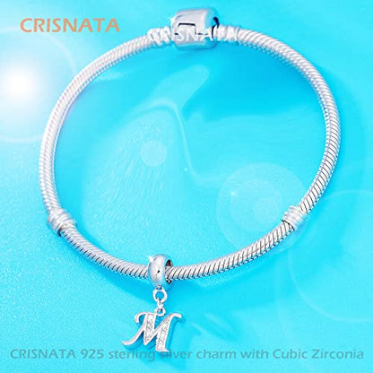 26 Letter Pendant Charms, Polished 925 Sterling Silver Complete Initial A-Z Dangling CZ Stone Alphabet Beads, fits European Bracelet Necklace, Gift for Mother/Father/Daughter/Son/Sister/Aunt - color: Letter M CZ Pendant Charm