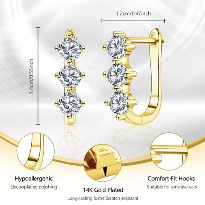 Cubic Zirconia Hoop Earrings for Women Small Huggie Hoops, 12MM - color: 14K Gold