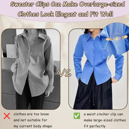 2 PCS Waist Cincher Clips Dress Clips Back Cinch for Shawl Cardigan Sweater Clothes Shirt Tightener Clip(Silvery Golden) - color: Color M