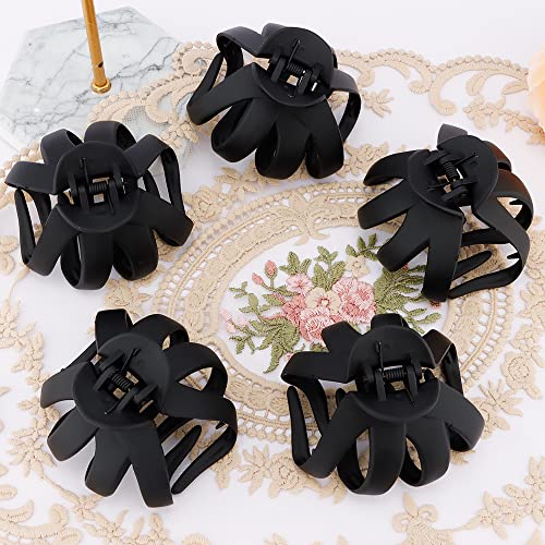 ATODEN Jumbo Octopus Hair Clips - 3.15" Matte Black Claw Clips for Long, Thick Hair (Pack of 5) - color: Black