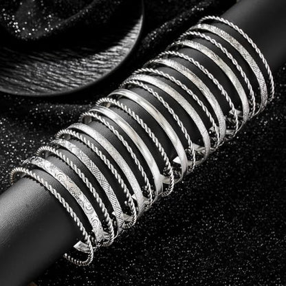 Gold Bangles for Women, 12 Pcs Boho Stackable Bracelets Multi Layer Textured Chunky Bracelets Jewelry Set for Women - color: Style F- 19 pcs silver