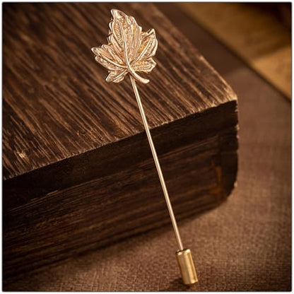 Dreuyet Simple Gold Silver Plated Long Brooch Pins with Cute Animal Antlers Leaves Plant Bees Rabbits Rose Flower Feather Brooch Jewelry for Women Men Elegant Suit Collar Lapel Pin - style: Maple Leaf