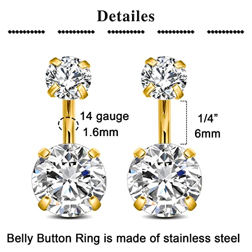QWALIT Belly Rings - Short Bar Belly Button Rings in Surgical Steel with Opal Stones - 6mm & 10mm - color: F12-4pcs gold short 6mm