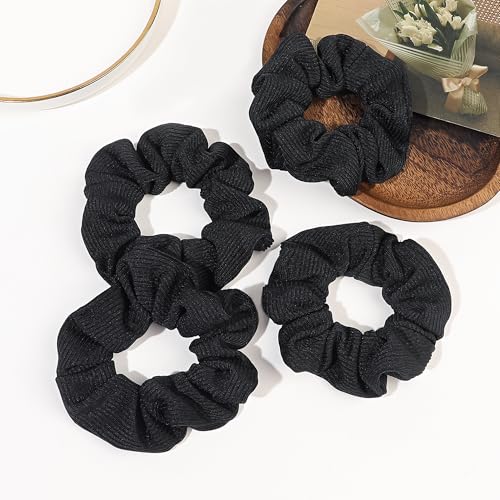 Ivyu Hair Scrunchies for Women - Hair Ties No Damage Both for Thick Hair or Thin Hair Curl Hair No Crease Black Scrunchies Ponytail Holder No Hurt Your Hair - color: Black