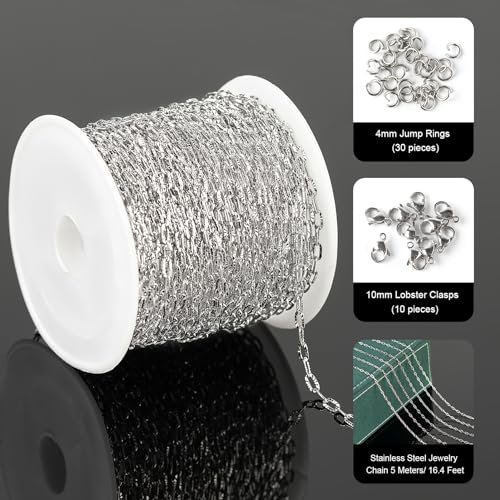UMAOKANG 32.8 Feet Stainless Steel Jewelry Making Chains Embossed Cable Link Chain Necklace Bracelet DIY for Women Jewelry Chains Bulk - color: Steel Sunflower