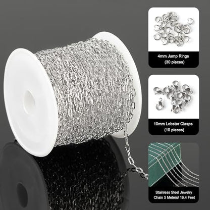 UMAOKANG 32.8 Feet Stainless Steel Jewelry Making Chains Embossed Cable Link Chain Necklace Bracelet DIY for Women Jewelry Chains Bulk - color: Steel Sunflower