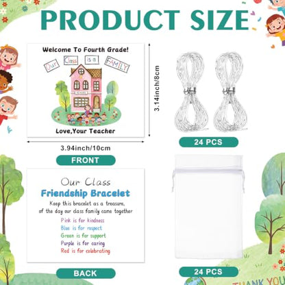Tondiamo 24 Sets 4th Grade Back to School Gifts Friendship Bracelet Making Kit for Students Include Our Class is a Family Greeting Cards Beads Strings Bags DIY Kit for First Day of School Classroom - style: 4th Grade
