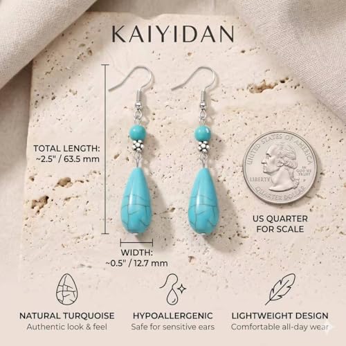Boho Turquoise Dangle Earrings For Women Trendy,Western Blue Gemstone Drop Earings,Vintage Gothic Ethnic Statement Beach Vacation Long Birthstone Earrings with Leaf Teardrop Turquoise Crystal Tassels,Fashion Jewelry Birthday Gift. - style: A6 Turquoise Te