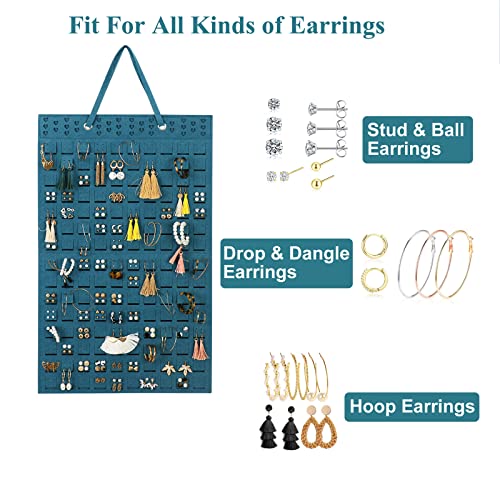 Resovo Hanging Earrings Organizer, Wall Earring Holder with 20 Hooks, Holds Up To 300 Pairs, Compact Design, Soft Material-Dark Green - color: Dark Green, size: 22.5*13.6 inches