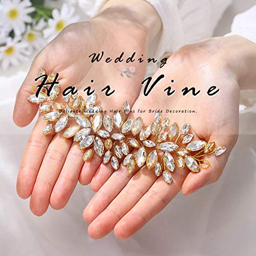 JAKAWIN Gold Bridal Hair Accessories Rhinestone Hair Piece Wedding Headband | Bride Crystal Headpiece Prom Hair Vine for Women