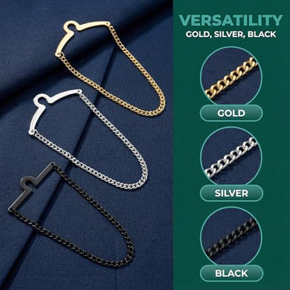 3 Packs Tie Chain for Men Fashion Necktie Clips and Chains Mens Accessories with Ring Clasps for Suits Neckties Vests and Trousers Elegant Tie Pins and Tacks for Business and Wedding Wear
