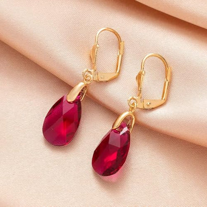 Austrian Crystal Teardrop Leverback Dangle Earrings for Women Fashion 14K Gold Plated Hypoallergenic Jewelry - color: Fuchsia