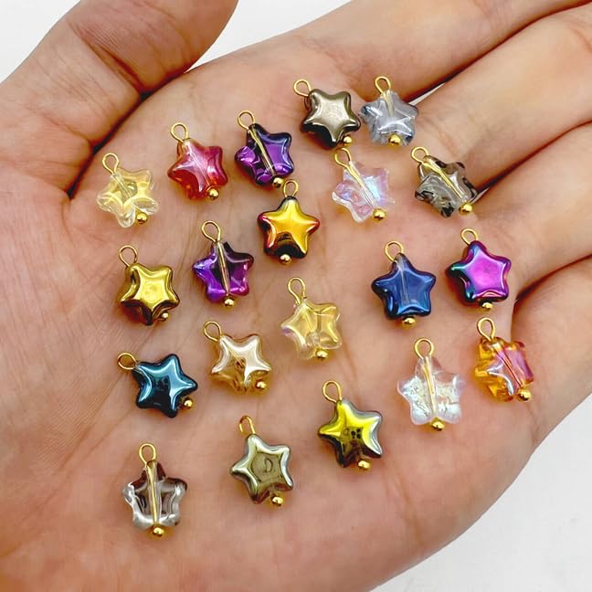 50 Pcs Crystal Glass Pendants for DIY Jewelry Making, AB Color Plated Charms for Bracelet Necklace Earring - style: 50 Pcs-Star