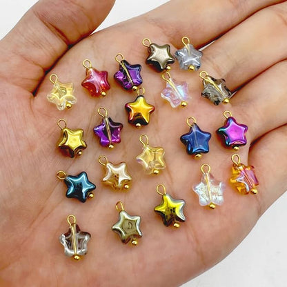 50 Pcs Crystal Glass Pendants for DIY Jewelry Making, AB Color Plated Charms for Bracelet Necklace Earring - style: 50 Pcs-Star
