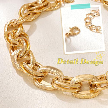 Chunky Choker Necklace Bracelet Sets Gold Cuban Link Chain Statement Jewelry Set for Women