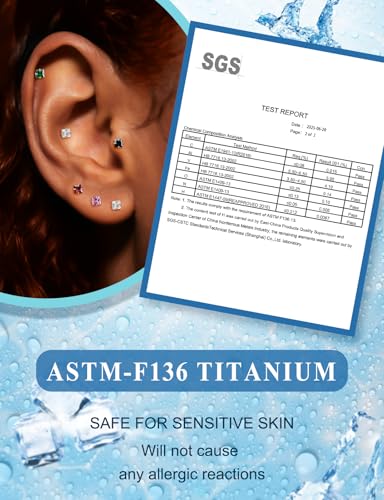 20G 18G 16G Astm F136 Titanium Threadless Flat Back Earrings Nose Studs Tragus Helix Conch Cartilage Lobe Earrings Medusa Labret Snake Bite Monroe Lip Ring Piercing Jewelry For Women Men - size: 20G-8MM Bar-CZ 3MM