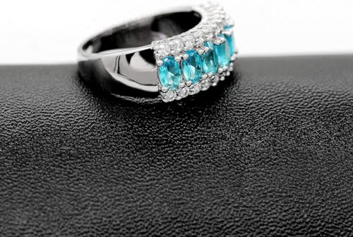 Uloveido Beautiful Women's 7 Stones Wedding Band Oval Cubic Zirconia Engagement Anniversary Rings J501 - color: Platinum-Light Blue
