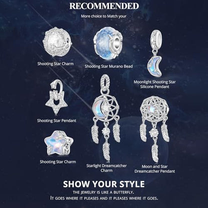 Celestial Bead Charms for Bracelets, Star Moon Dreamcatcher Dangle Charms, Silver Tone Copper, Glass Resin CZ Accents, Charm Beads for Women Jewelry Making, Gift Box Included - color: Opal Crescent Moon Dangle Charm
