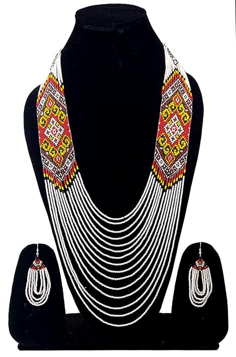 Layered Beaded Necklace – Boho Native Handmade Seed Bead Tassel Necklace, Bohemian Large Statement Beaded Necklace for Women (Multicolor)