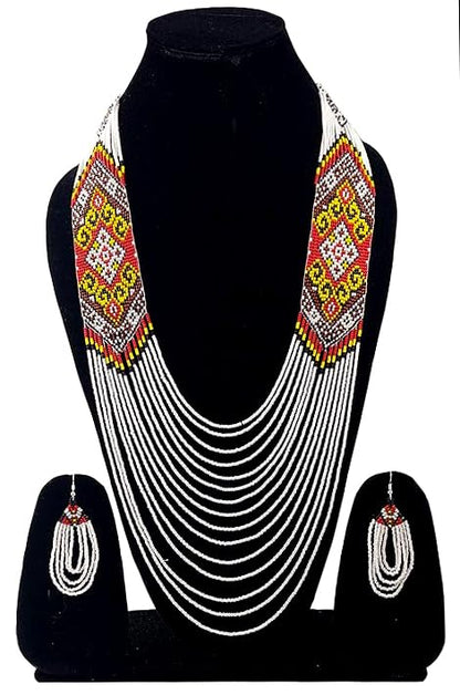 Layered Beaded Necklace – Boho Native Handmade Seed Bead Tassel Necklace, Bohemian Large Statement Beaded Necklace for Women (Multicolor)
