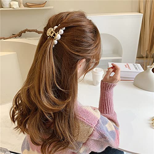 Hair Clip, Large Pearl Gold Metal Hair Claw Clips, Nonslip Hair Accessories for Thick Long Hair, Birthday Gift for Women, Girls, Daughters, Girlfriends - color: Big Pearl