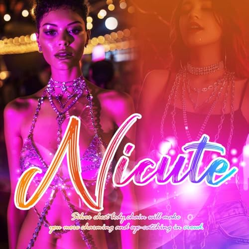 Nicute Rhinestone Body Chain Jewelry Gold Bra Jewelry Bling Plus Size Body Chains for Women - color: Gold
