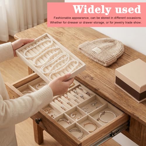 10 Pack Velvet Jewelry Trays – Stackable Drawer Organizer Inserts, Beige Jewelry Storage and Display Trays for Necklaces, Rings, Earrings & Bracelets