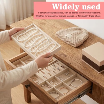 10 Pack Velvet Jewelry Trays – Stackable Drawer Organizer Inserts, Beige Jewelry Storage and Display Trays for Necklaces, Rings, Earrings & Bracelets