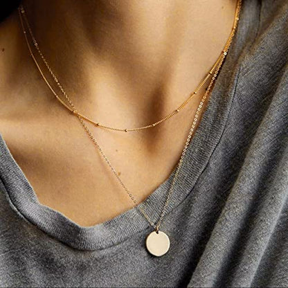 CHESKY 14K Gold Plated Silver Dainty Satellite Choker Necklace for Women | Layered Beaded Chain Necklace, Thin Choker Jewelry, Dainty Gold necklace, Minimalist Trendy Jewelry, Daily Gift for Women - style: Layered Satellite Coin-Gold