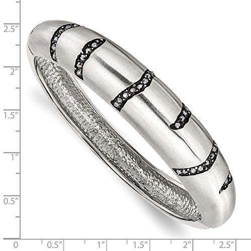 Stainless Steel Brushed Black Crystal Hinged Bangle 7.5" (15mm)