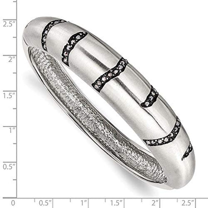 Stainless Steel Brushed Black Crystal Hinged Bangle 7.5" (15mm)