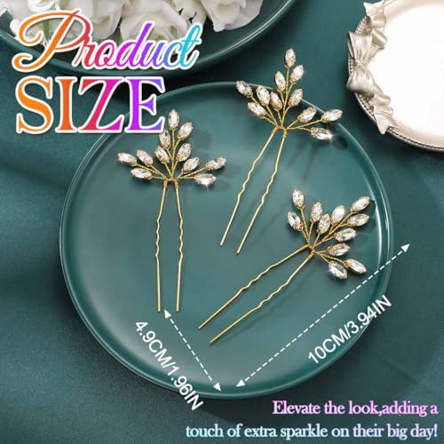 Heread Crystal Bride Wedding Hair Pins Rhinstones Bridal Hair Accessories Head Piece for Women and Girls (Pack of 3) (C Gold) - color: C Gold