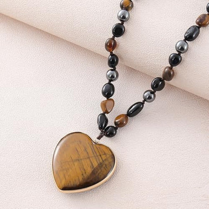 Long Necklaces for Women Boho, Oval Waterdrop Turquoise Pendant, Natural Stone Beaded, Handmade,Vintage & Elegance, Boho Fashion Charm Beaded Necklace for Women - style: M-TigersEye