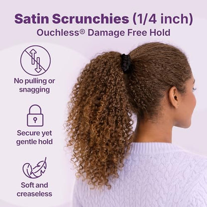 Goody Ouchless Quarter Inch Satin Scrunchies, Frizz Fighting, No Damage Scrunchies, All Hair Types, Gentle, Secure & Creaseless Hair Ties for Day and Overnight, Gifts for Women & Girls, 5 Ct, Black - style: Quarter Inch/Small