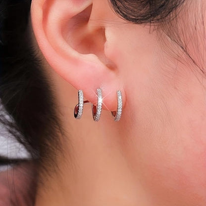 Unique Zirconia Triple Hoop Stud Earrings for Women Daily Party Earrings Jewelry Gift - color: silver