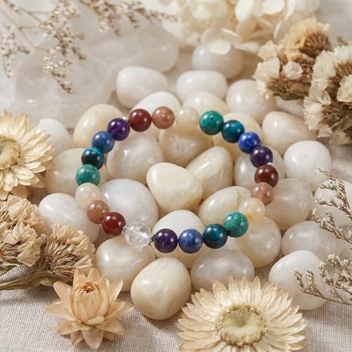 Natural Stone Beaded Bracelets for Women, 7 Chakra Healing Crystal Bracelet, 6mm/8mm Handmade Gemstone Stretch/Adjustable Bangle, Anxiety Relief Yoga Meditation Jewelry, Boho Amethyst Malachite Turquoise Bracelet Gift - color: Style 6